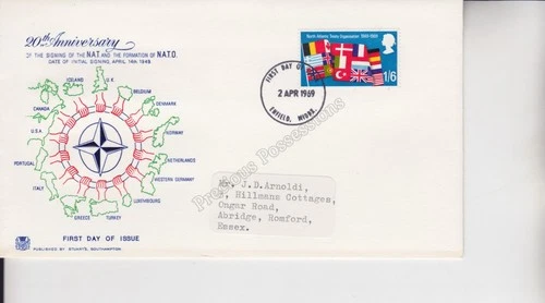 GB FDC FIRST DAY COVER STUART 1969 BRITISH ACHIEVEMENTS ANNIVERSERIES NATO