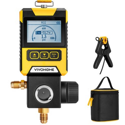 Digital HVAC Manifold Gauge w/ Temp Clamp AC Refrigerant R134a R410a R32 R1234yf