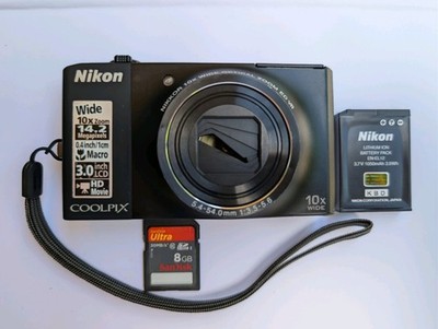 Nikon COOLPIX S8000 14.2MP Digital Camera Black Tested Works Battery 8GB SD