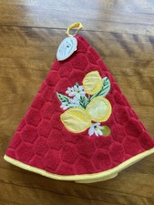 Set 2 French Cotton 27  Hanging Round Kitchen Towels Red Lemons And Blue Flowers