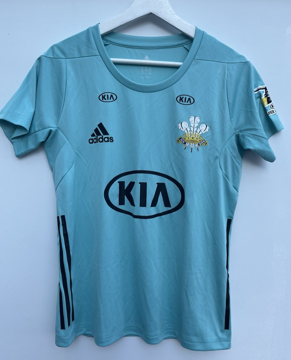 Adidas Surrey Cricket Shirt Womens Size 14 Blue Kia Super League Short Sleeve L