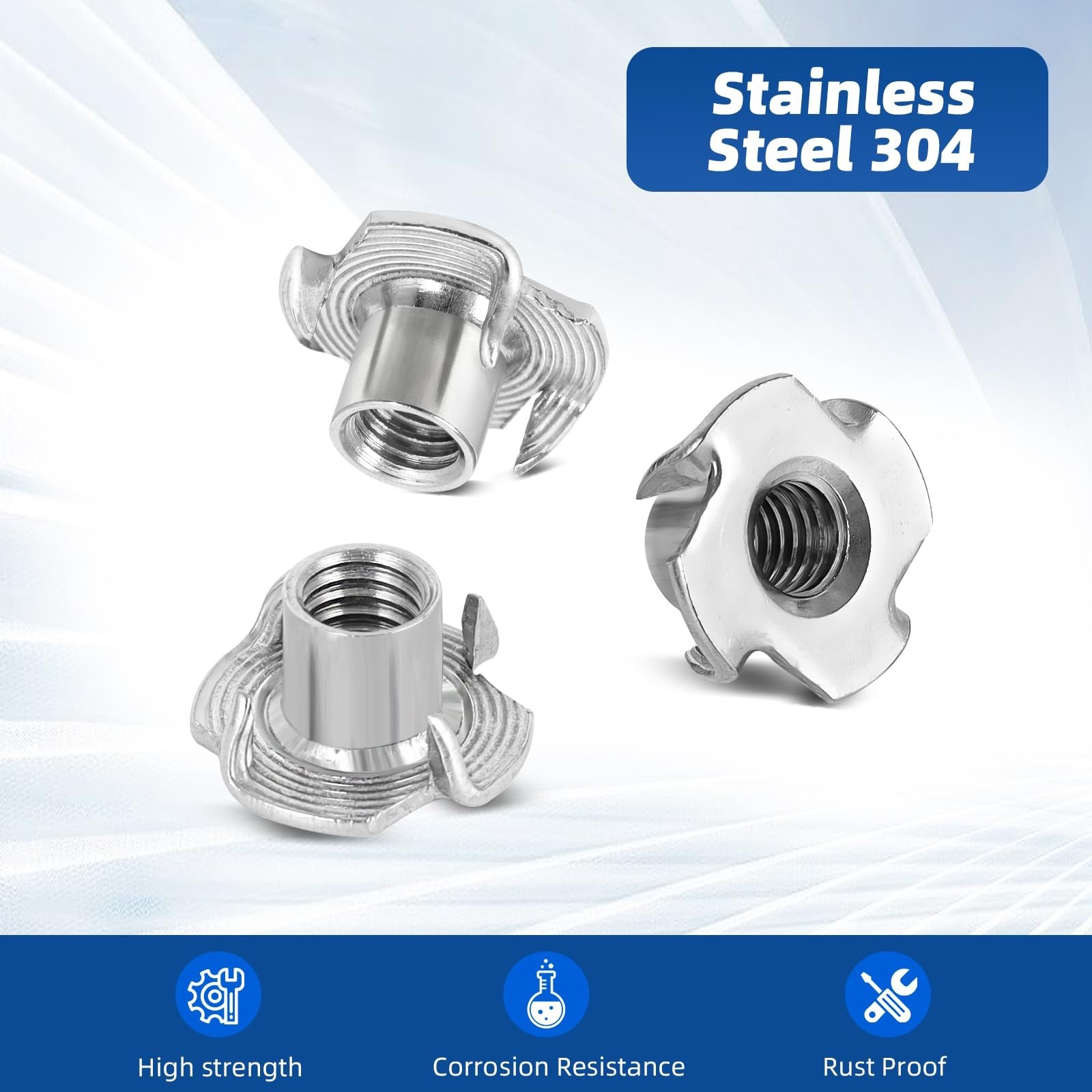 M10 T-Nuts, 304 Stainless Steel 4 Pronged Tee Nuts, Four-jaw Threaded ...