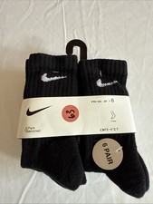 Nike Kids Dri-Fit Crew Cushioned Black Socks Size XS10C-3Y 6 Pack NEW