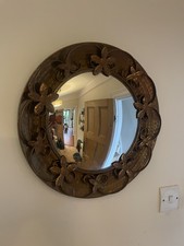 Round Convex Wall Mirror Vinatge C. 50s   Metal And Brass Frame Rustic