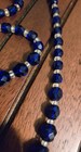 Vintage Cobalt Blue White Glass Graduated Beaded Necklace French Art Deco — photo 10