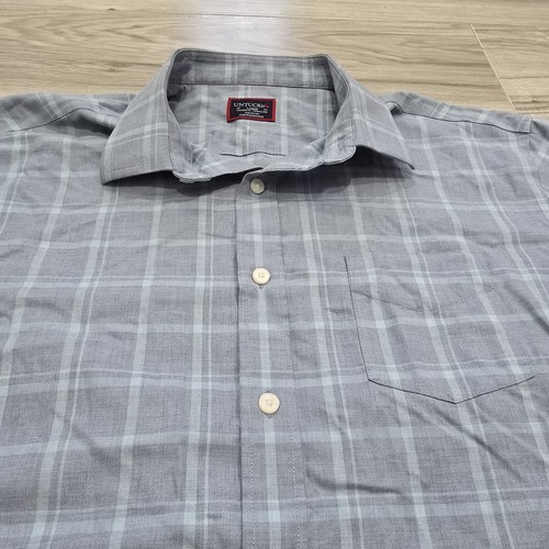 Camisa con botones UNTUCKit para hombre grande azul sin arrugas calce relajado a cuadros - Imagen 4 de 9