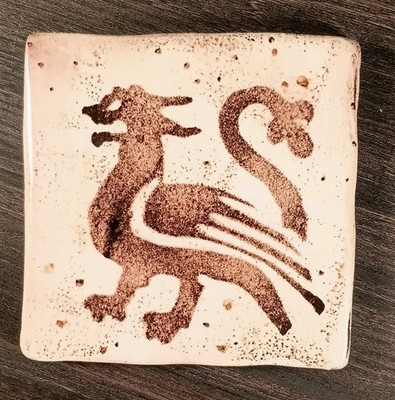 Glazed Earthenware Tile from Bordeaux Gryphon 12.5 x 12.5 CM See Insert W/Box