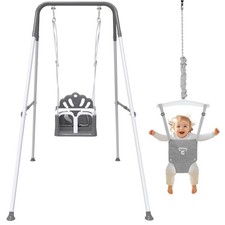 Toddler Swing Set Foldable Indoor Outdoor Baby Jumper Gray Bouncer Safe Durable