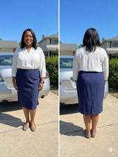 Vintage Bend Over Skirt Plus Size 22W Navy Blue Polyester Made in USA 42W 28L