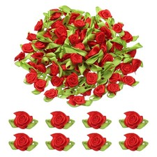 100Pcs Mini Ribbon Roses Flowers Bows for Crafts 15mm/0.6" Dia Red