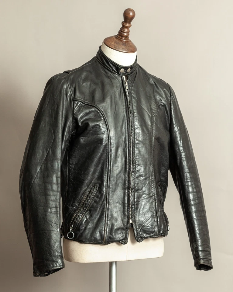 Vintage 1960s Brooks Cafe Racer Leather Jacket Talon Zippers - Image 2 of 4