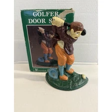 Vintage Cast Iron Door Stop Golfer, With Box Great Condition Fast Shipping!