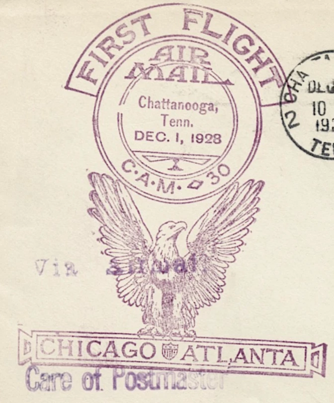 FFC CHATTANOOGA-ATLANTA cds Chattanooga Tenn 1928 FKD SC C11 TOP & SIDE MARGINS - Image 3 of 4