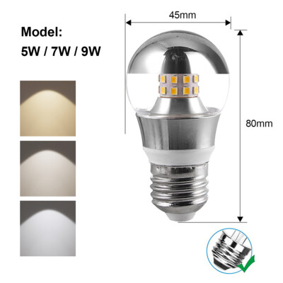 LED Mirror Bulb E27 E14 Half Silver Filament 5W 7W 9W bulb 3000K-6500K 85-265V