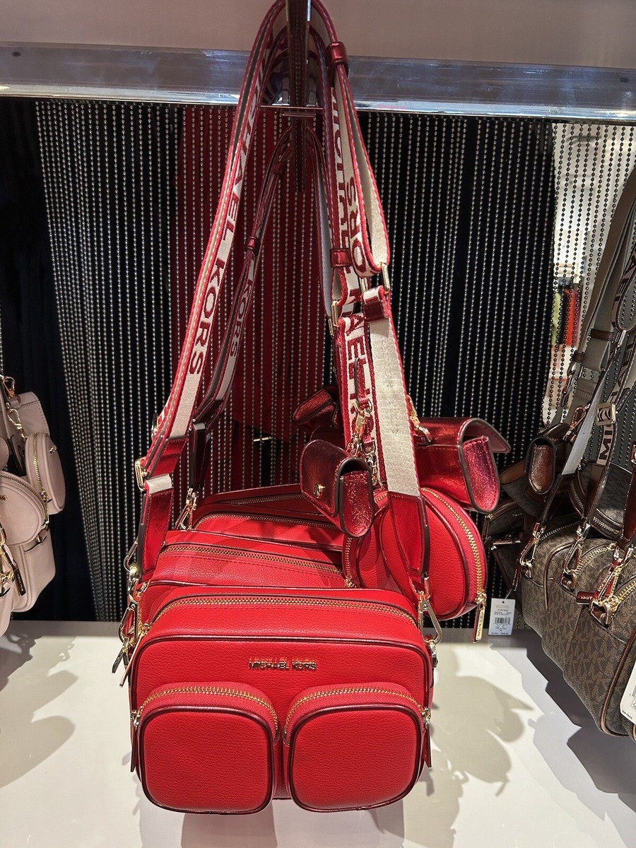 MICHAEL KORS MEDIUM WOMENS LADY CROSSBODY BAG HANDBAG PURSE SHOULDER BRIGHT  RED