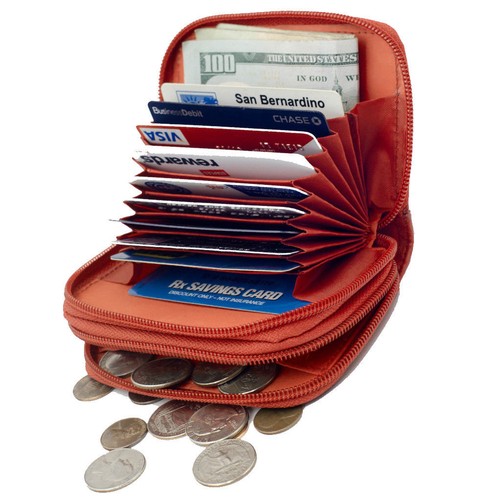 RFID BLOCKING LADY'S GENUINE LEATHER ACCORDION ZIP WALLET CREDIT CARD ORGANIZER - Picture 38 of 43