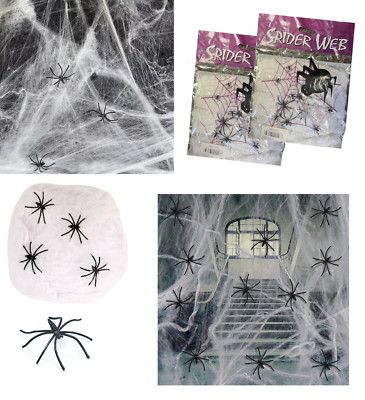 2 x PACKUNGEN SPINNENNETZE & SPINNEN FAKE DEHNBAR SPINNENNETZ HALLOWEEN PARTY DEKO