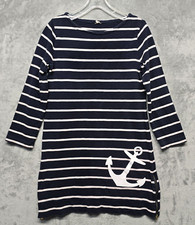 J Crew Dress Women Small Navy White Striped Cotton Nautical Anchor Zippers *Flaw