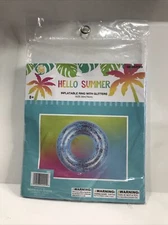 30" Inflatable Transparent Blue W/glitter Gold Swim Ring / Tube New US Seller