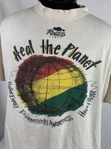 Vintage Roots T Shirt Single Stitch Canada Heal The Planet Hip Hop BOXY 90s XL - Picture 1 of 10