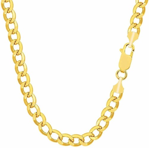 10k Hollow Yellow Gold 4.4mm Shiny Hollow Cuban Comfort Curb Chain Necklace Mens - 第 15/15 張圖片