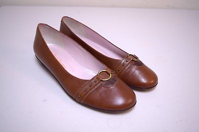 LE PETIT SPERONE Luggage Brown Skimmer Ballet Flats Made in Portugal Size 37  M 