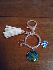 Silver-Tone Blue Mermaid Key Chain
