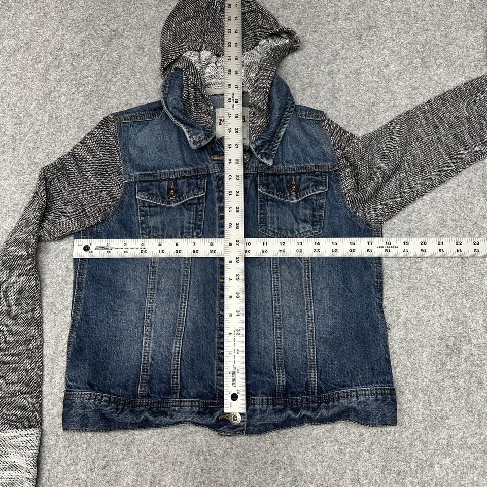 Chaqueta Mudd Niñas Grande Azul Denim Camionero Bolsillos Gris Tejido Mangas Capucha Foto 2 de 4