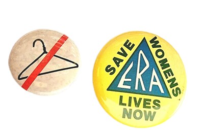 Safe Abortion Access Vintage Button Lot 2, No Coat Hangers Save Womens Lives ERA