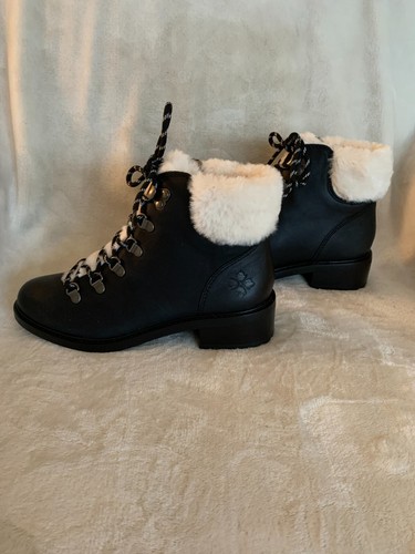 Patricia Nash Lace-Up Leather Boot w Faux Fur Trim -Luigi, Black , Sz 5 1/2M,New - Picture 3 of 12