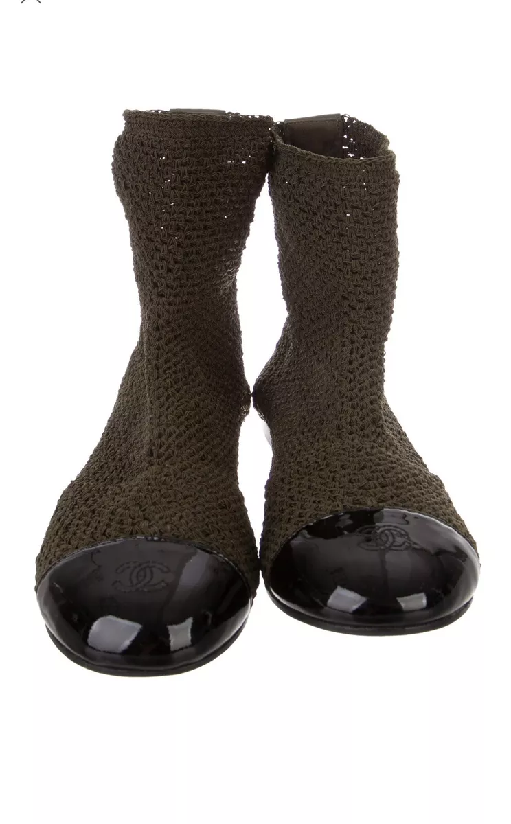 CHANEL Fishnet Crochet Logo Sock boots Size 37