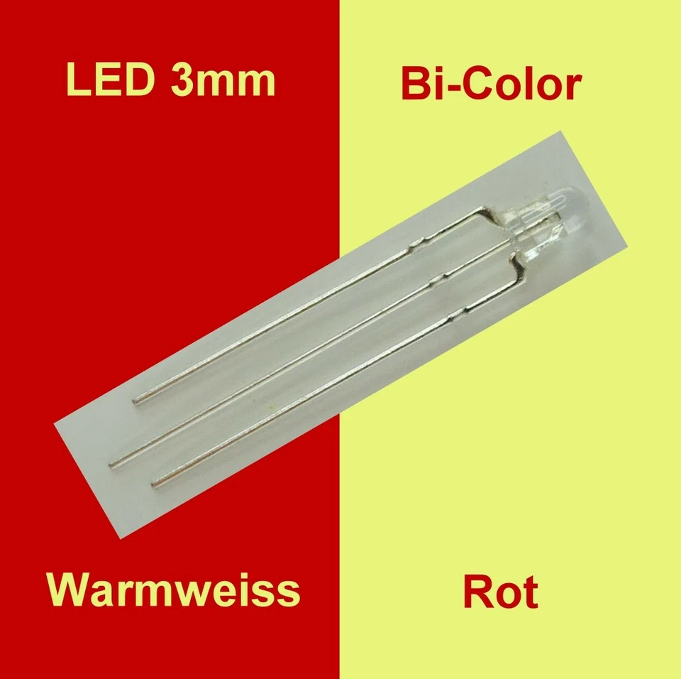 SABENNE-MODELLBAU LED 3mm Warmweiß Rot klar Bi Color 3-Pin gem.Anode Lichtwechsel Wendezug F10/2