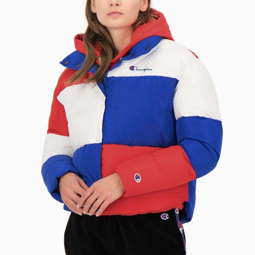 Champion Women's Colour Block Cropped Puffer Jacket Blue Champion Women's Colour Block Cropped Puffer Jacket Blue