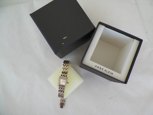 2 Tone ANNE KLEIN DIAMOND ACCENT JEWELED CROWN QUARTZ WATCH - Picture 2 of 8