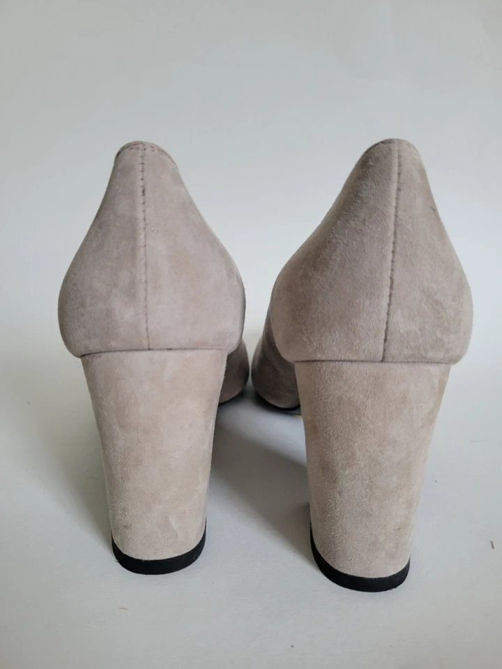Zapatos de salón Stuart Weitzman Mary beige gamuza tacón bloque talla 8 1/2 nuevos carrera sin cordones Foto 4 de 4
