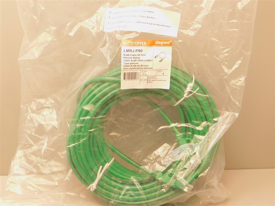 Legrand LMRJ-P50 Wattstopper RJ45 Green Plenum Rated Cable 50ft Brand ...