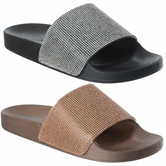 rose gold diamante flip flops