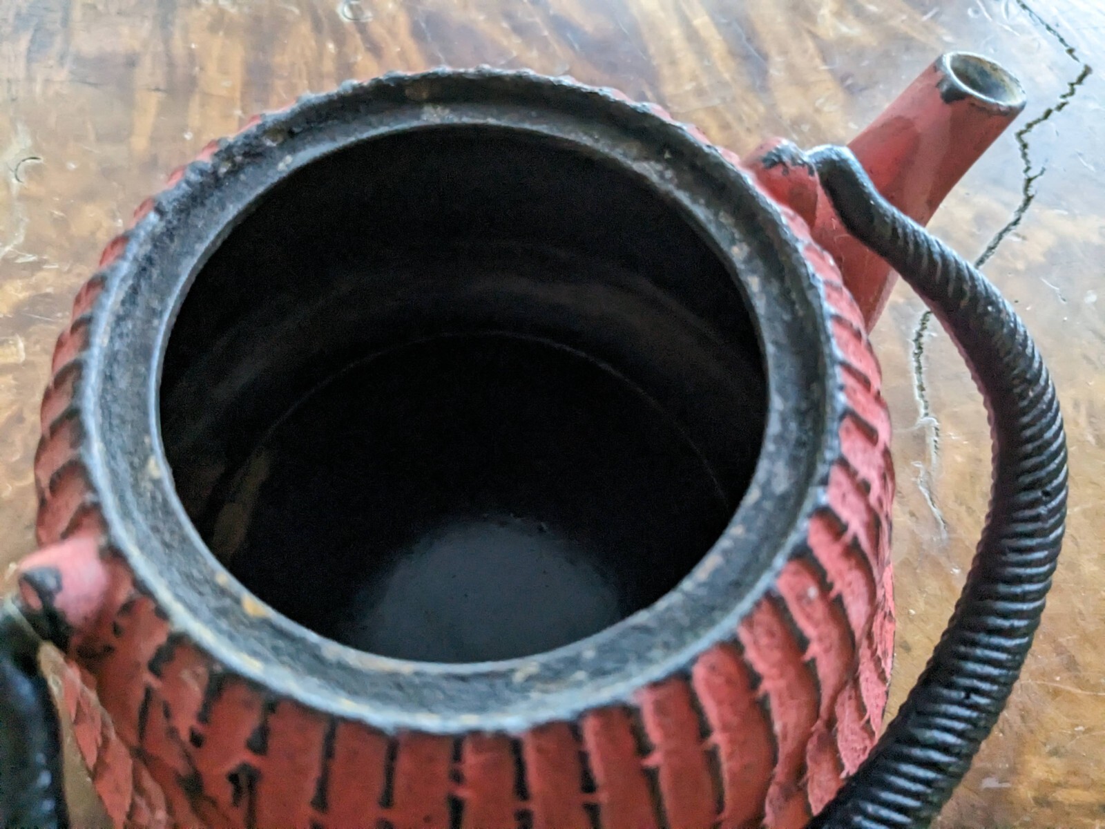 Red Cast Iron Asian Ribbed Teapot Infuser eBay