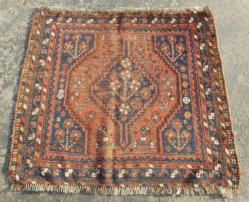 Vintage Hand Made Traditional Rug Oriental Wool Multicolor Carpet 100x92 cm