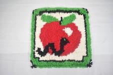 Vintage Apple With Worm Small Square Latch Hook Yarn Rug Wall Hanging 13 X 13