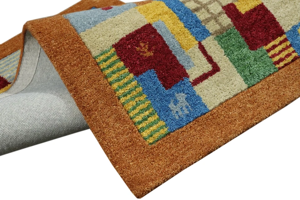 Gabbeh Teppich 100% Wolle 70X140 cm Handarbeit Terrakotta Handgetuftet T993 - Bild 4 von 4