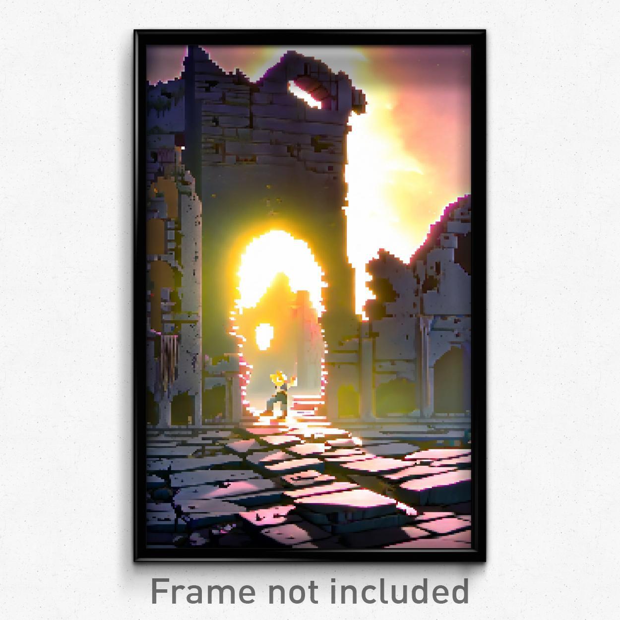 Pixel Art Poster - Animated Ruin (8 Bit Psychedelic Trippy Video Game Print)
