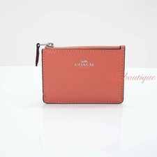 Defect Coach F12186 Mini ID Skinny Key Chain Case Crossgrain Leather Coral 65