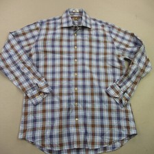 Peter Millar Shirt Mens Large Long Sleeve Button Up Plaid Pocket Cotton