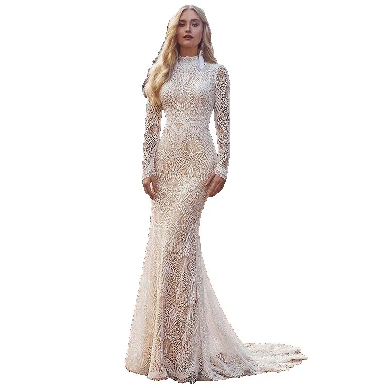 Платье-русалка и труба с длинным рукавом пляжное свадебное платья