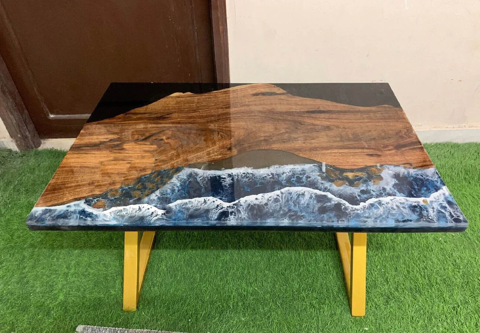 Ocean Wave Epoxy Table Top-Rectangle Dining Tables- Resin Wood Table- Home Decor