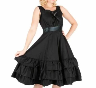 New Hearts & Roses Frills Thrills Swing Dress Womens 6 Black Full Tiered Pin Up