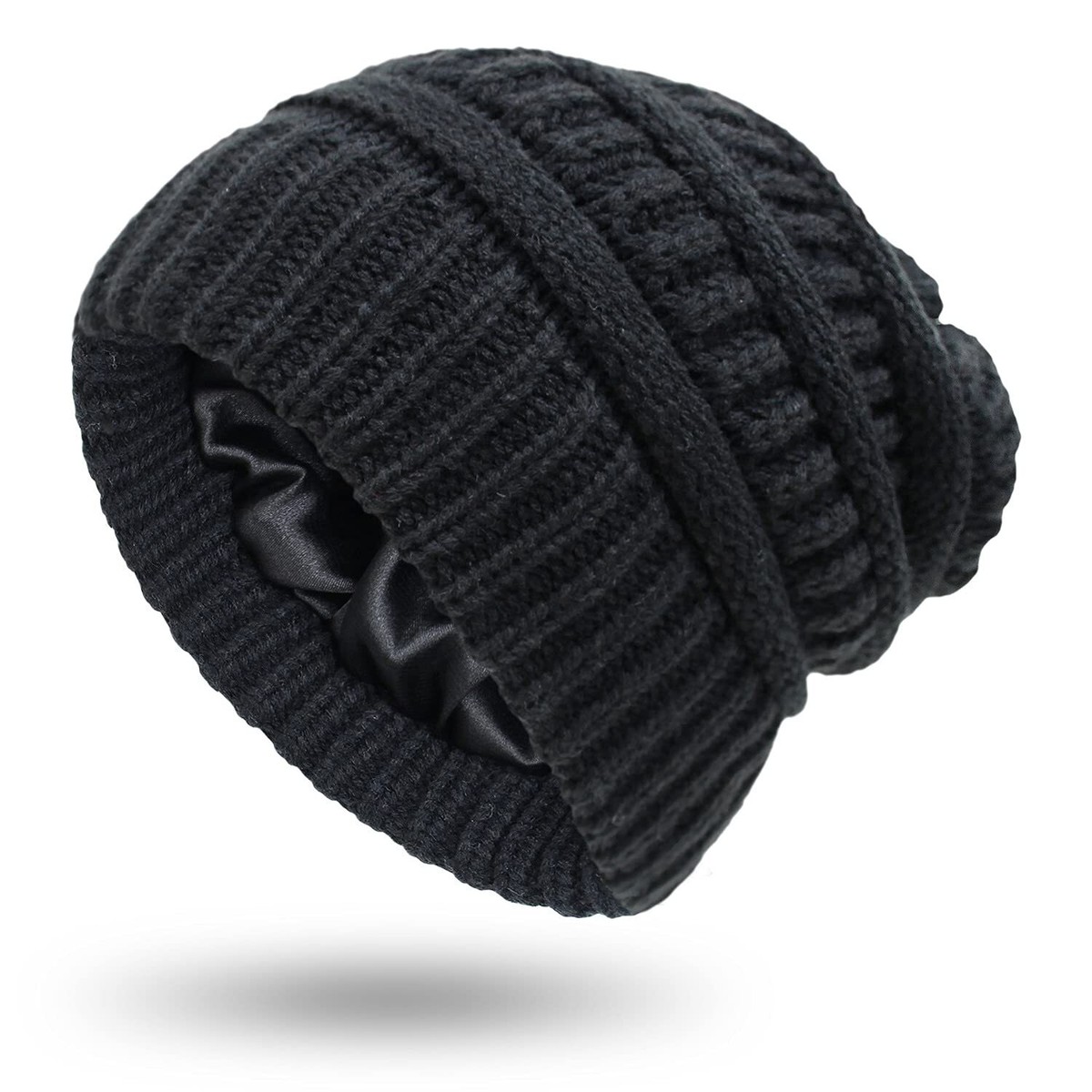 Womens Satin Lined Winter Beanie Hats Cable Knit Beanie for Men Silk Lining Thic 2 Pieces Satin Lined Cable Beanies – lvaizhats main image 4