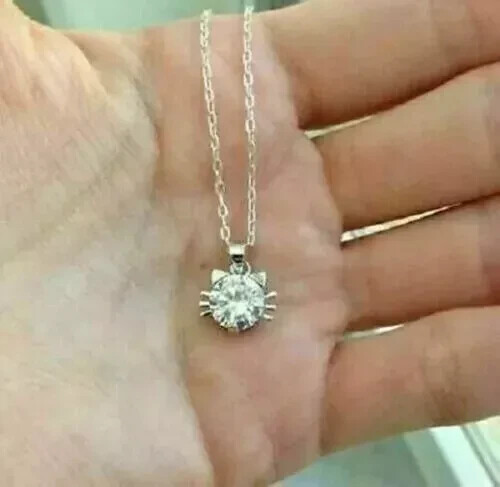 1.00Ct Round Cut Real Moissanite Solitaire Women's Pendant 14K White Gold Plated - Bild 4 von 4