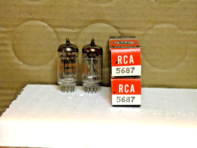 A MATCHED PAIR OF RCA 5687  WITH EXTRA SUPPORT RODS  NOS/NIB OLD STYLE LOGO